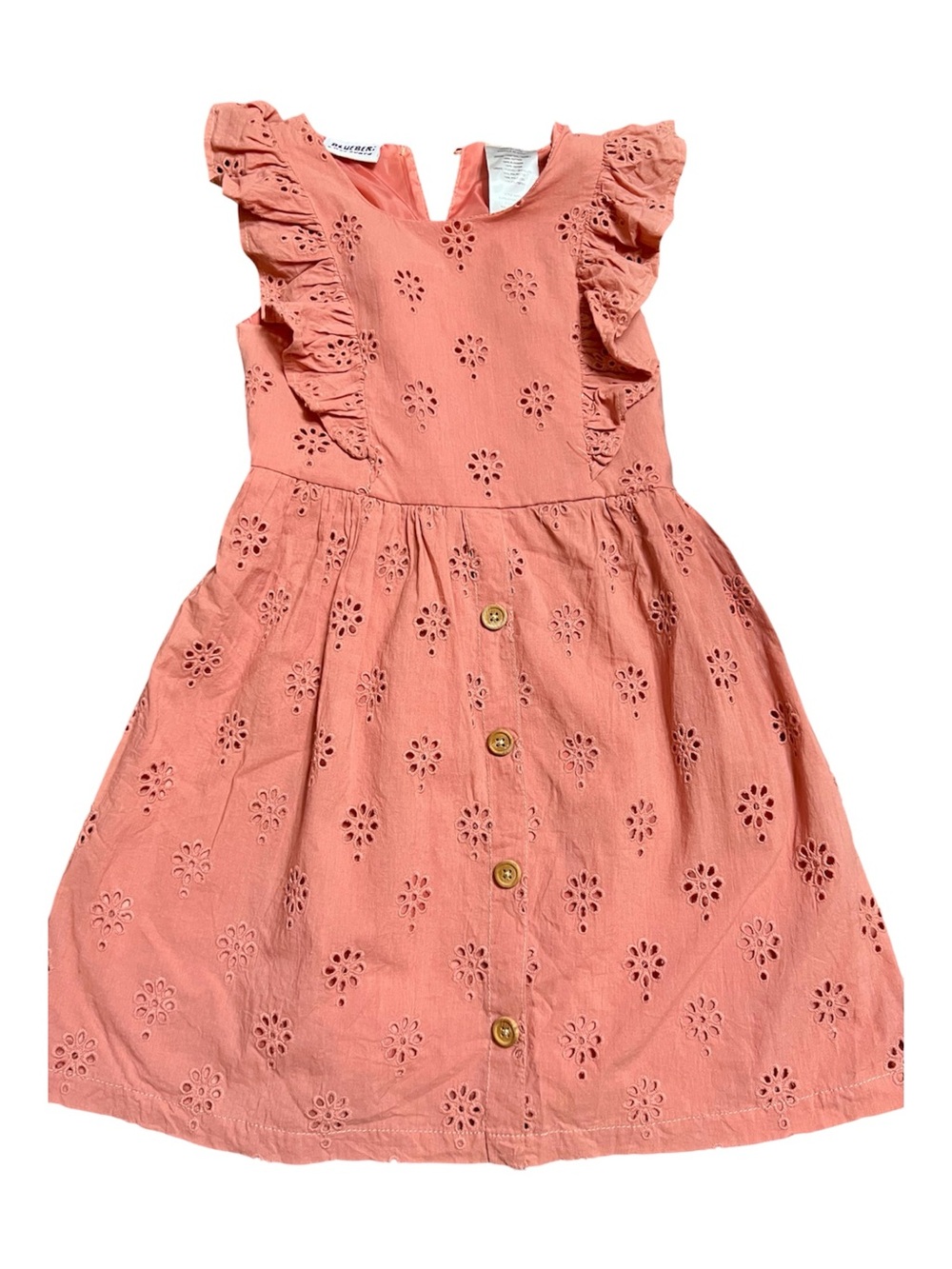 Blueberi Boulevard Coral Eyelet Ruffle Front-Button Dress